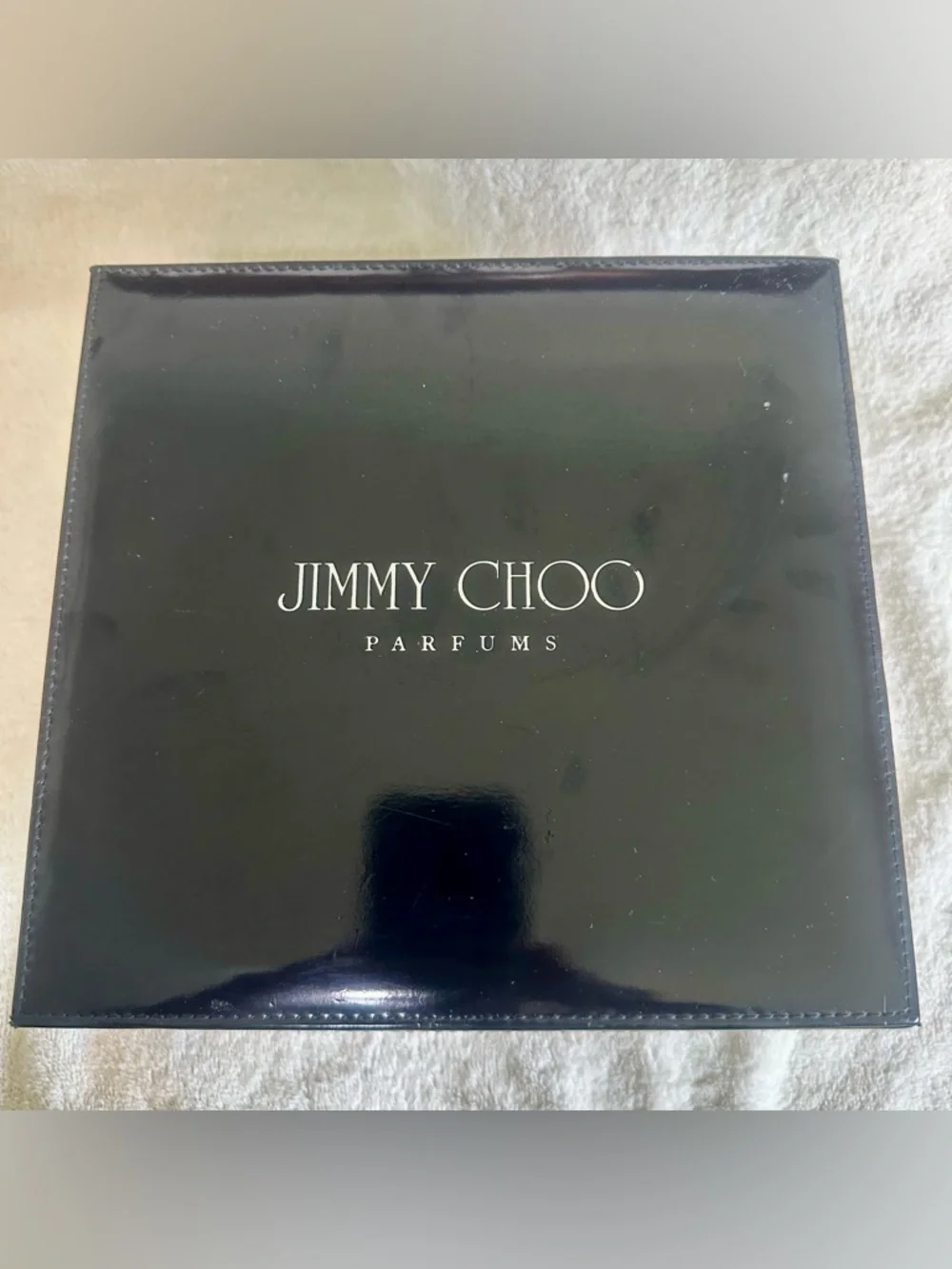 Jimmy Choo Parfums Black Patent Jewelry Box Vanity Case Makeup Mirror Storage